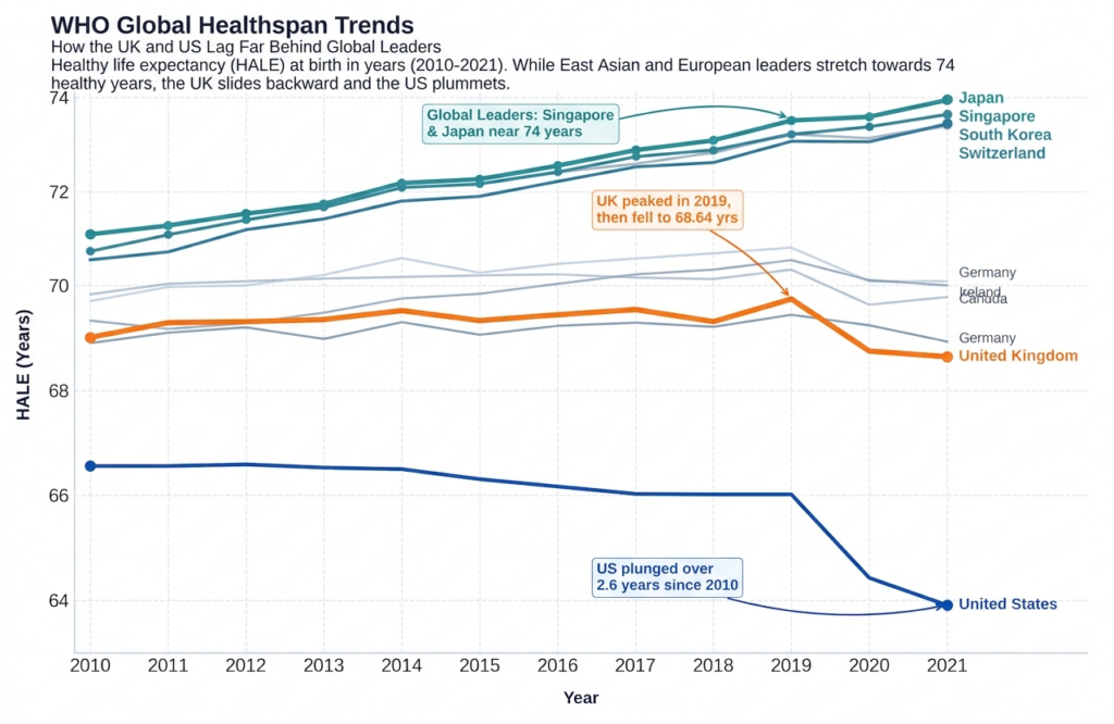 Healthspan declining global trend UK US